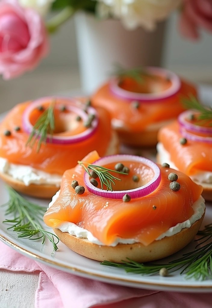 17 Aesthetic & Delicious Mother’s Day Brunch Recipes – Pretty, Tasty & Totally Impressive! (#5 is a Showstopper!) - 8. Smoked Salmon Bagels