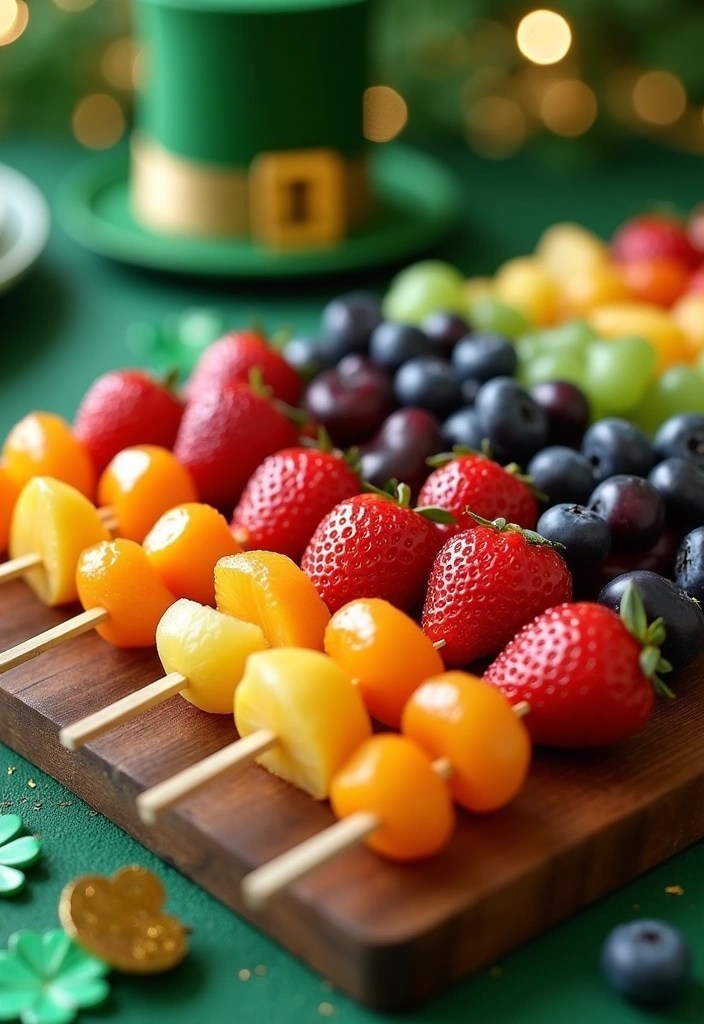 18 Aesthetic & Fun St. Patrick's Day Party Ideas – Festive, Trendy & Shamrock-Chic! (#15 is a Must-Try!) - 2. Rainbow Fruit Skewers