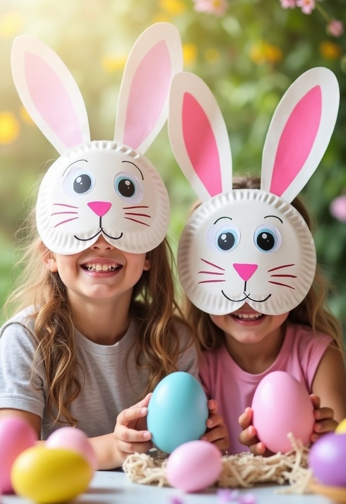 20 Fun & Aesthetic DIY Easter Crafts for Kids – Cute, Easy, and Pinterest-Worthy Ideas! - 1. Bunny Paper Plate Masks