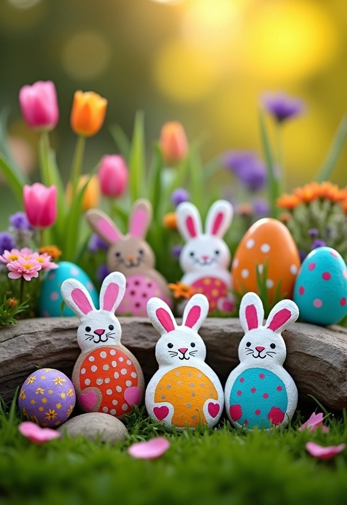 20 Fun & Aesthetic DIY Easter Crafts for Kids – Cute, Easy, and Pinterest-Worthy Ideas! - 4. Painted Rocks as Easter Decor