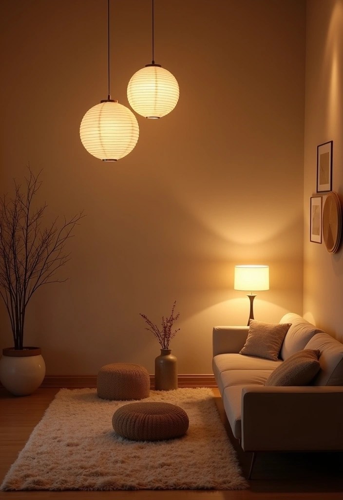 12 Minimalist Japanese Living Room Designs That Will Transform Your Space into a Tranquil Oasis! - 5. Minimalist Lighting Solutions