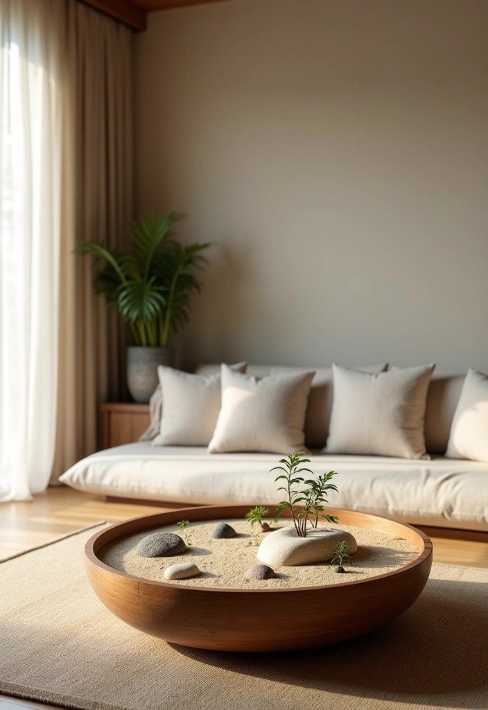 12 Minimalist Japanese Living Room Designs That Will Transform Your Space into a Tranquil Oasis! - 6. Zen Garden Elements