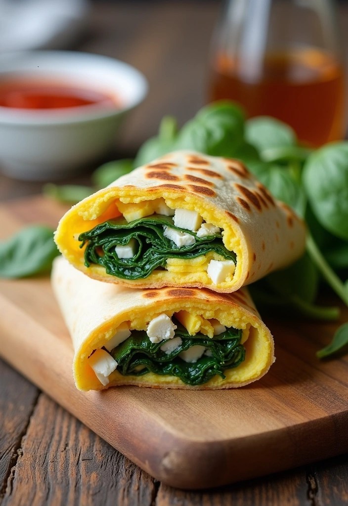 16 Energizing Healthy Meat Free Breakfasts to Start Your Day Right! - 10. Spinach and Feta Breakfast Wrap