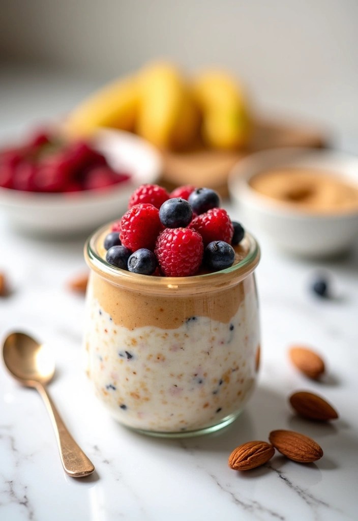 16 Energizing Healthy Meat Free Breakfasts to Start Your Day Right! - 9. Overnight Oats with Almond Butter and Berries