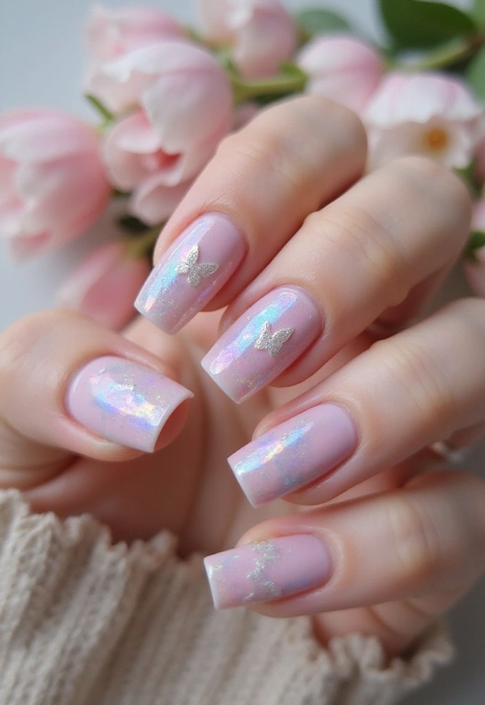 Butterfly Glaze & Aura Tips: Spring’s Most Viral Nail Designs for a Fresh Manicure! 🌼 - 1. Iridescent Butterfly Glaze