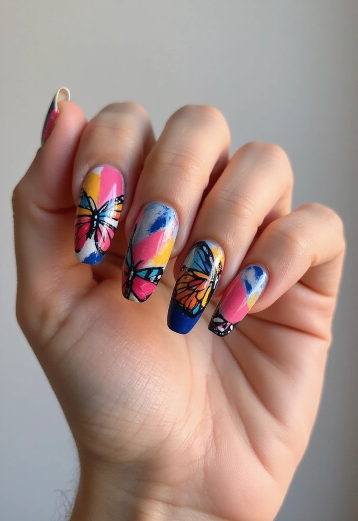 Butterfly Glaze & Aura Tips: Spring’s Most Viral Nail Designs for a Fresh Manicure! 🌼 - 11. Abstract Butterfly Designs