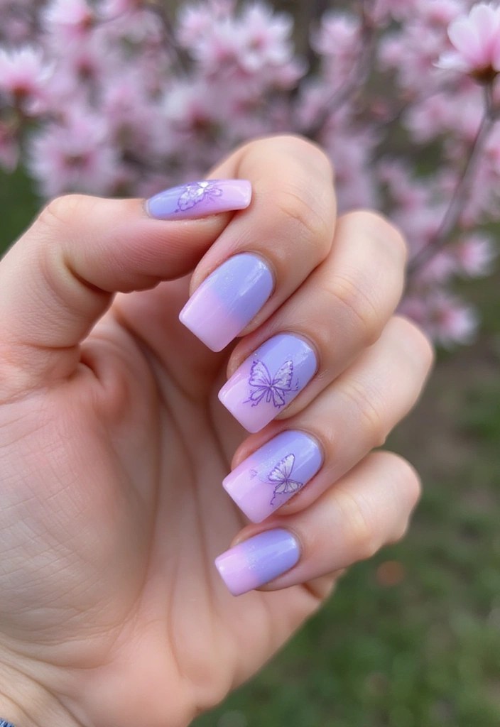 Butterfly Glaze & Aura Tips: Spring’s Most Viral Nail Designs for a Fresh Manicure! 🌼 - 12. Butterfly Gradient Nails