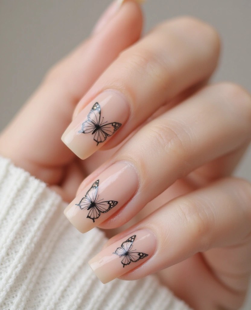 Butterfly Glaze & Aura Tips: Spring’s Most Viral Nail Designs for a Fresh Manicure! 🌼 - 6. Minimalist Butterfly Art