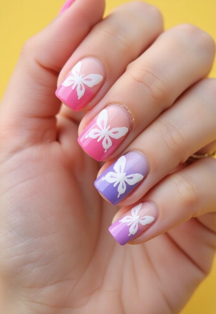 Butterfly Glaze & Aura Tips: Spring’s Most Viral Nail Designs for a Fresh Manicure! 🌼 - 7. Ombre Butterfly Nails