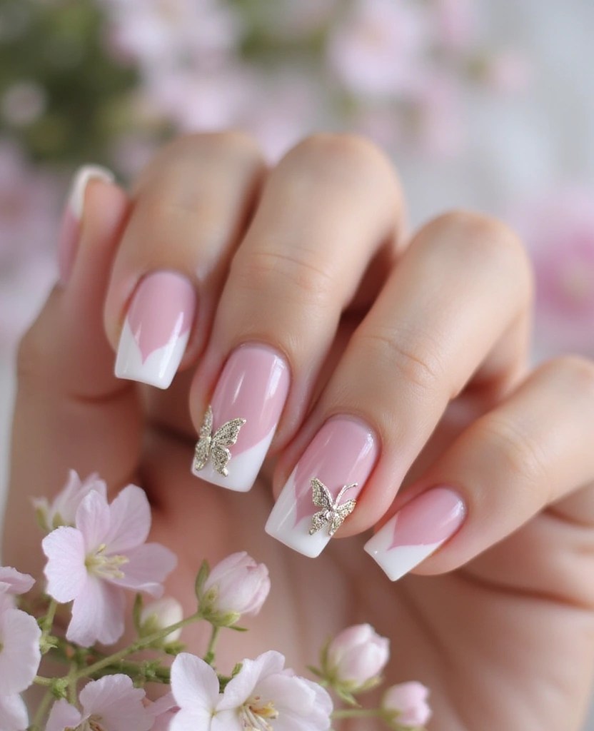 Butterfly Glaze & Aura Tips: Spring’s Most Viral Nail Designs for a Fresh Manicure! 🌼 - 8. Butterfly French Tips
