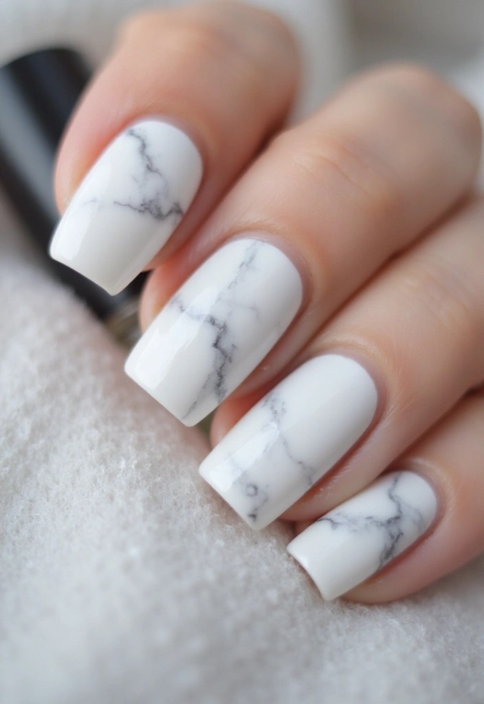 10 Elegant White Nail Polish Trends That Will Elevate Your Style Game! - 7. White Marble Effect