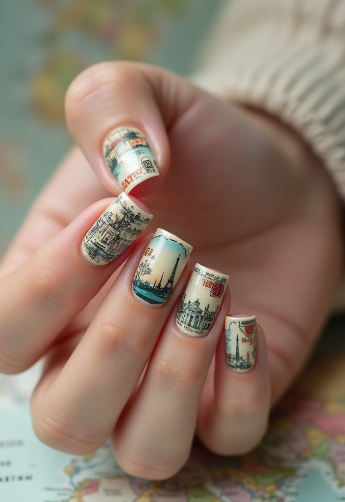 10 Scrapbook-Style Nail Art Ideas That Will Make Your Friends Jealous! - 3. Vintage Postcard