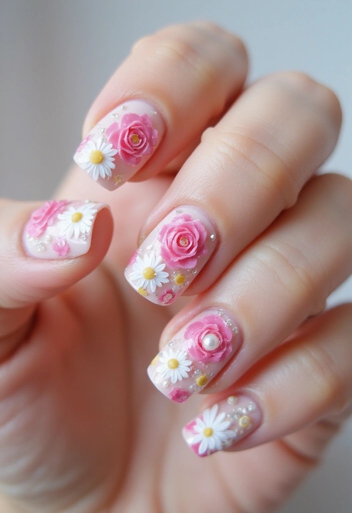 10 Trendy 3D Nail Art Ideas That Will Leave Everyone in Awe (You Won't Believe #4!) - 1. Floral Fantasy
