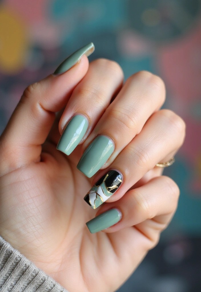 12 Sage Green Nail Designs That Will Make You Want to Paint Your Nails Right Now! - 11. Sage Green Abstract Art