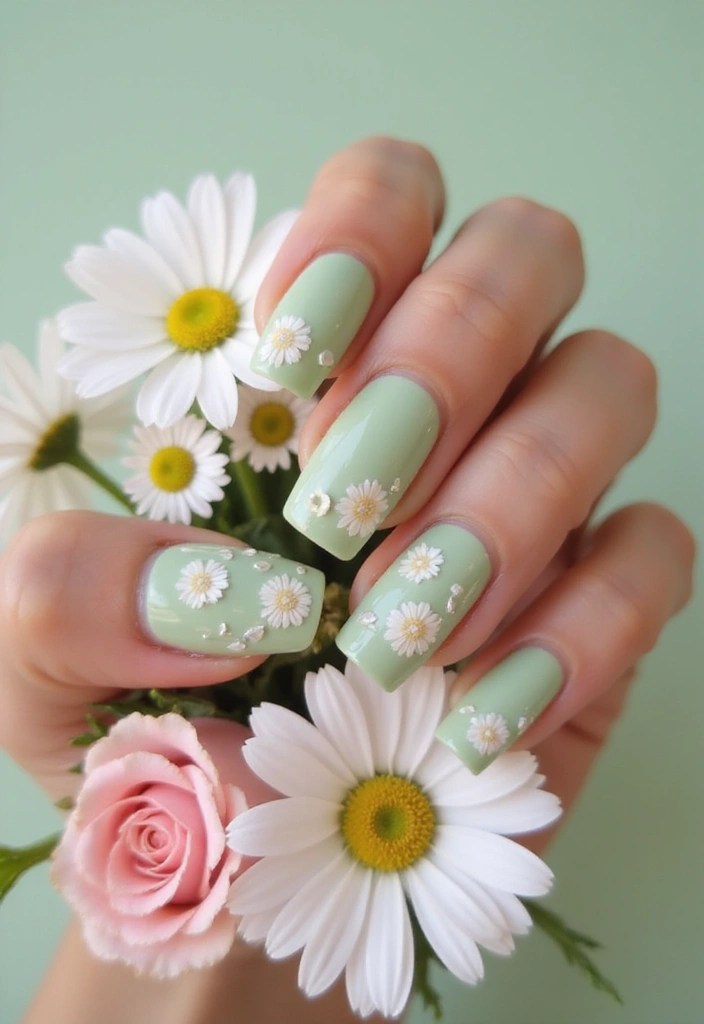 12 Sage Green Nail Designs That Will Make You Want to Paint Your Nails Right Now! - 3. Floral Sage Green