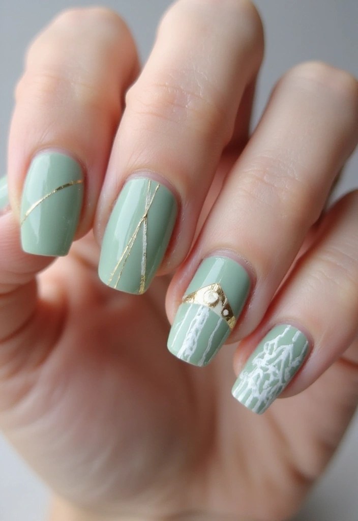 12 Sage Green Nail Designs That Will Make You Want to Paint Your Nails Right Now! - 4. Sage Green Geometric Patterns