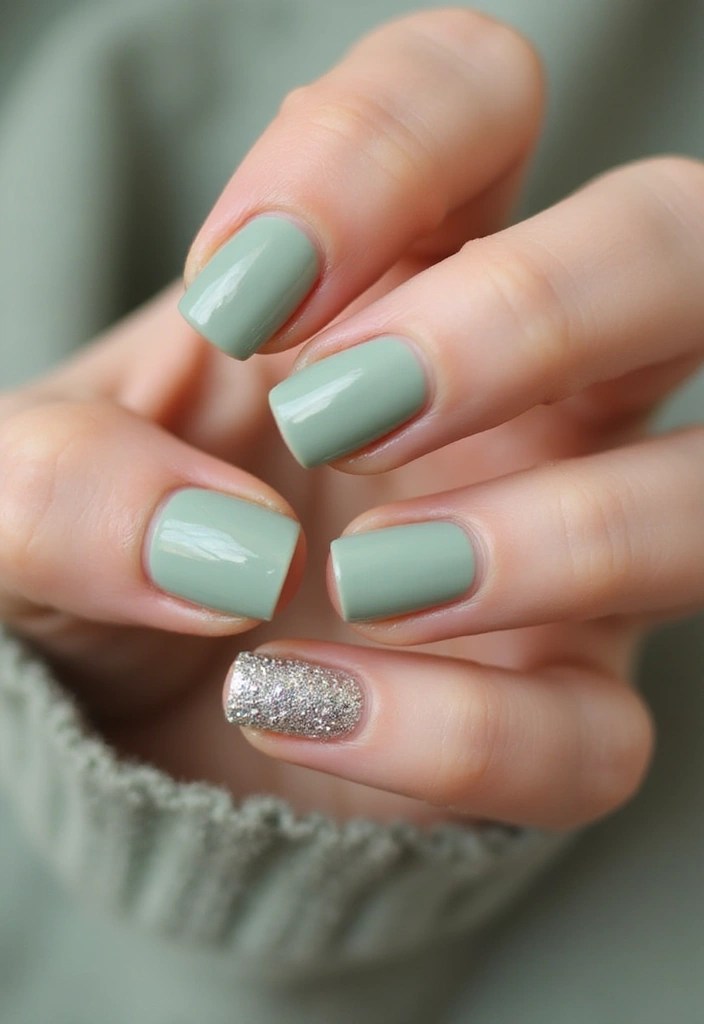 12 Sage Green Nail Designs That Will Make You Want to Paint Your Nails Right Now! - 5. Sage Green Glitter Accent