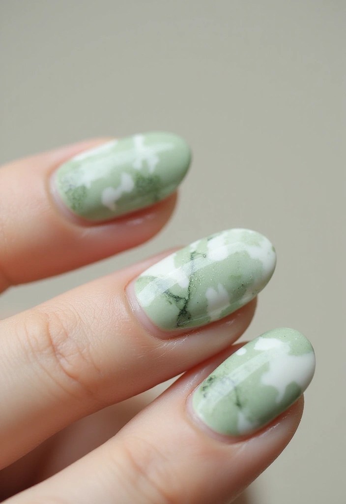 12 Sage Green Nail Designs That Will Make You Want to Paint Your Nails Right Now! - 6. Sage Green Marble Effect