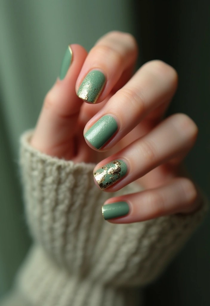 12 Sage Green Nail Designs That Will Make You Want to Paint Your Nails Right Now! - 7. Sage Green with Foil Accents