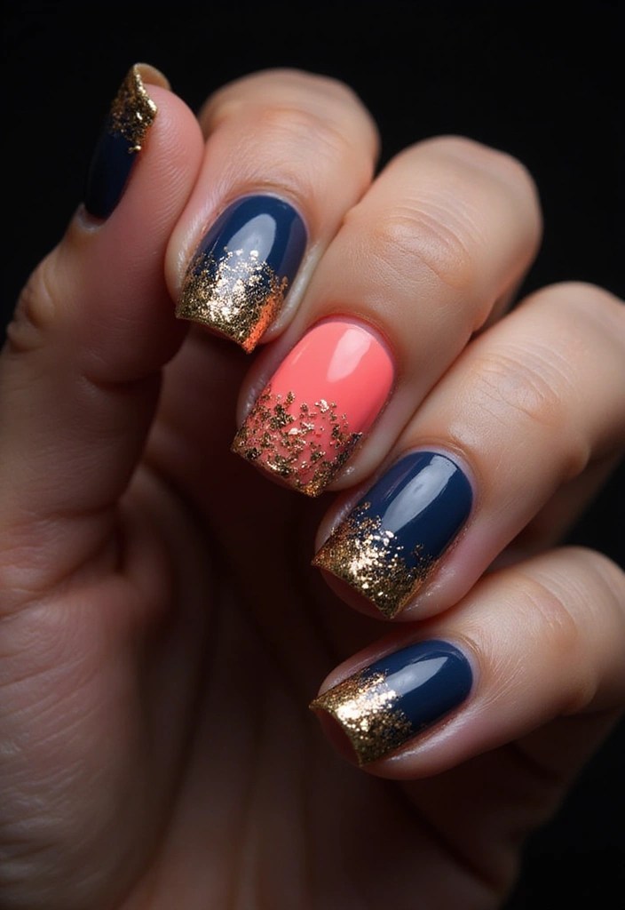 18 Gorgeous Biab Nails Color Combos That Will Make You Want to Switch It Up (#5 Is a Must-See!) - 2. Bold Coral & Navy Blue