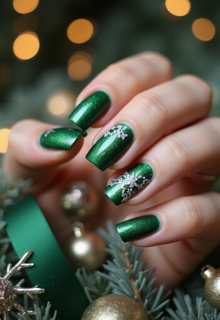 18 Gorgeous Biab Nails Color Combos That Will Make You Want to Switch It Up (#5 Is a Must-See!) - 9. Festive Green & Silver