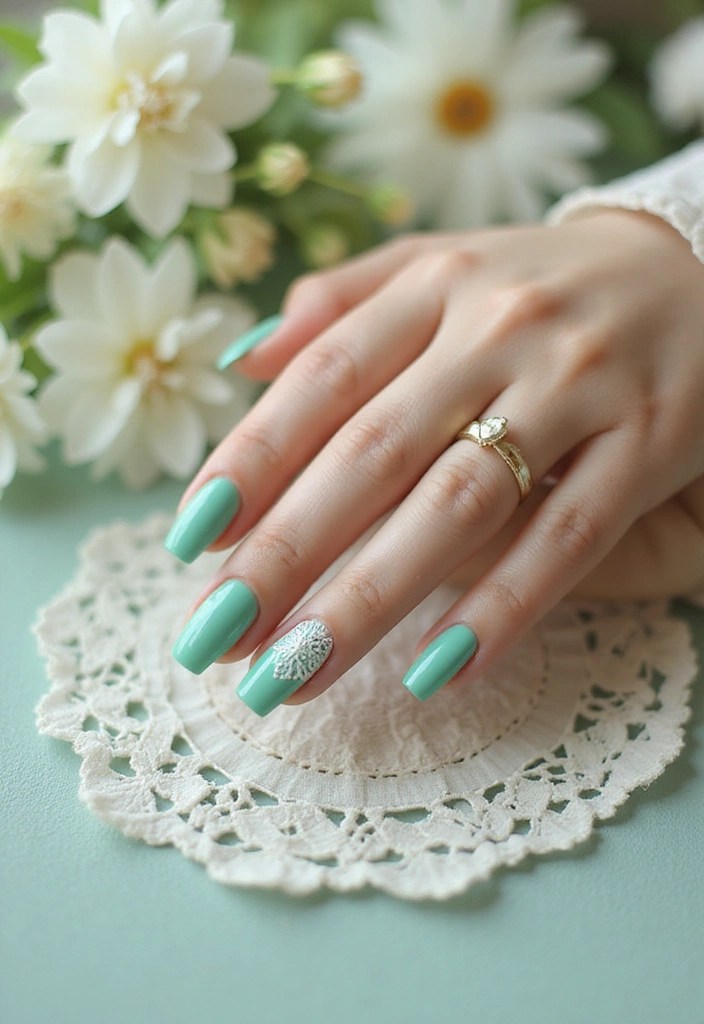 Soft Pastels & Bold Tips: 8 Spring 2025 Nails for Your Cottagecore Daydreams - 3. Mint Green with White Lace Patterns