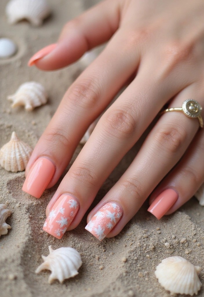 Soft Pastels & Bold Tips: 8 Spring 2025 Nails for Your Cottagecore Daydreams - 6. Soft Coral with Seashell Motifs