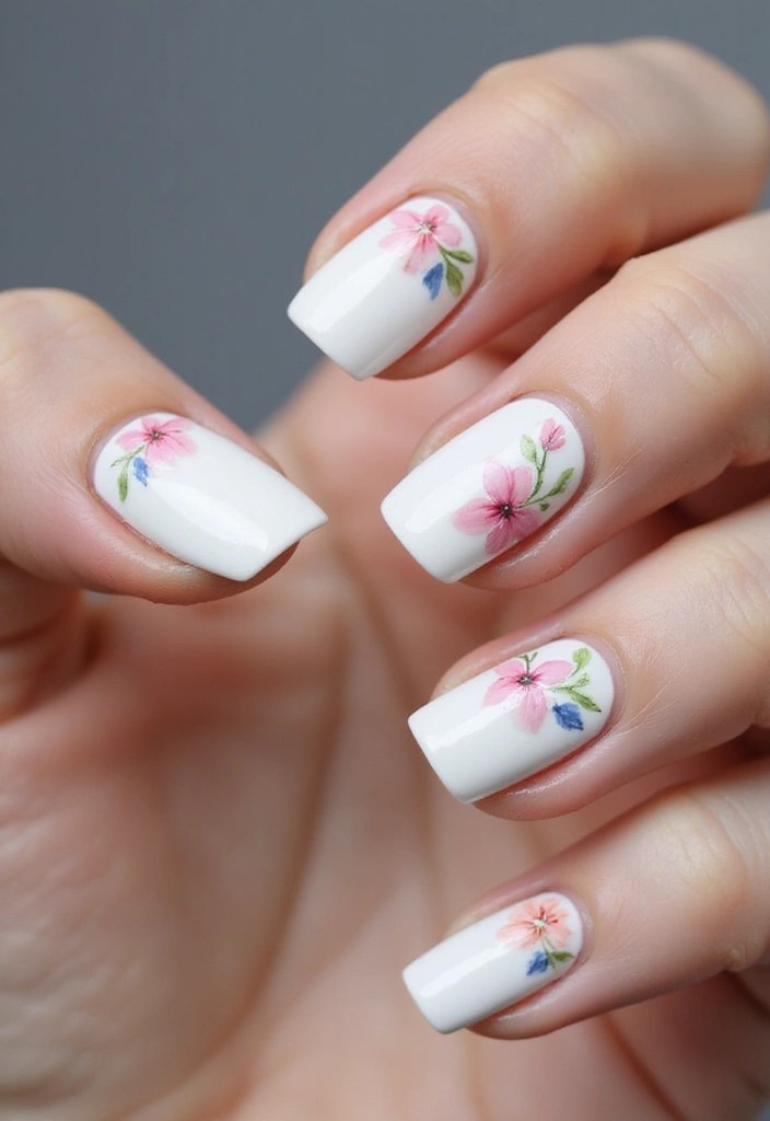 10 Easy White Spring Nails Tutorials for a Flawless Look! - 1. Classic White with Floral Accents