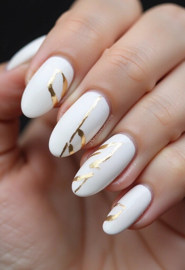 10 Easy White Spring Nails Tutorials for a Flawless Look! - 10. Minimalist White and Gold Stripes