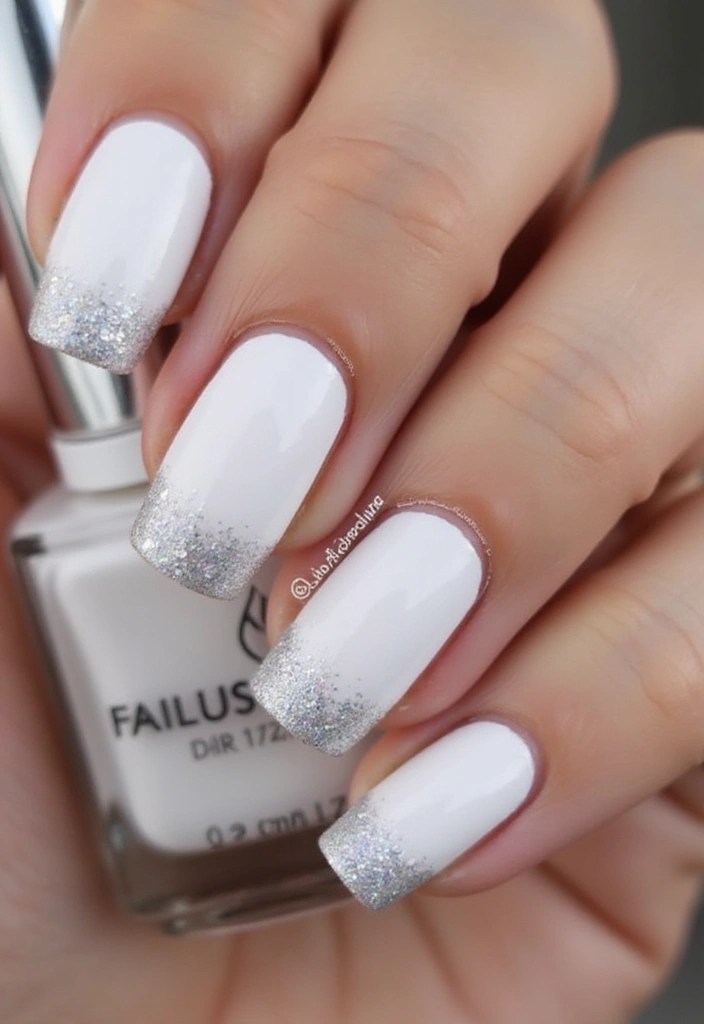 10 Easy White Spring Nails Tutorials for a Flawless Look! - 7. White and Glitter Gradient