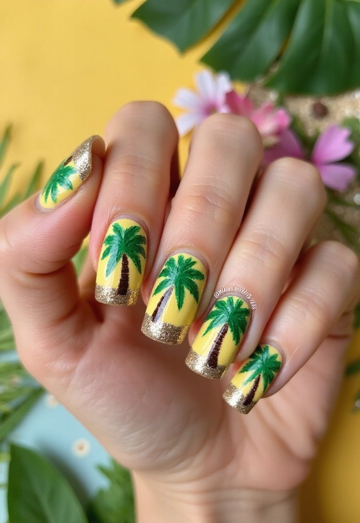 10 Stunning Beach-Themed Nail Art Designs That Will Make Waves This Summer! - 2. Tropical Palm Paradise
