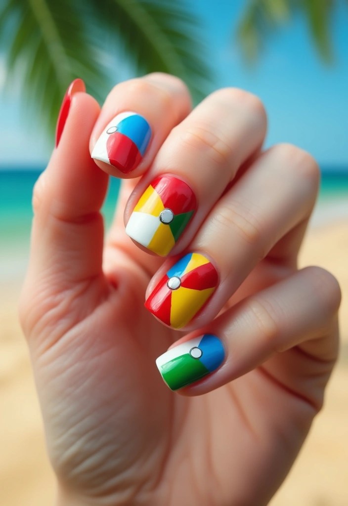 10 Stunning Beach-Themed Nail Art Designs That Will Make Waves This Summer! - 6. Beach Ball Fun