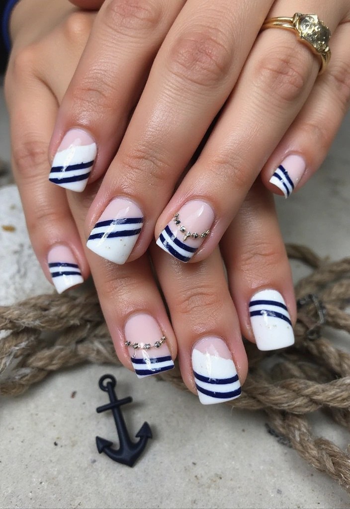 10 Stunning Beach-Themed Nail Art Designs That Will Make Waves This Summer! - 7. Nautical Stripes