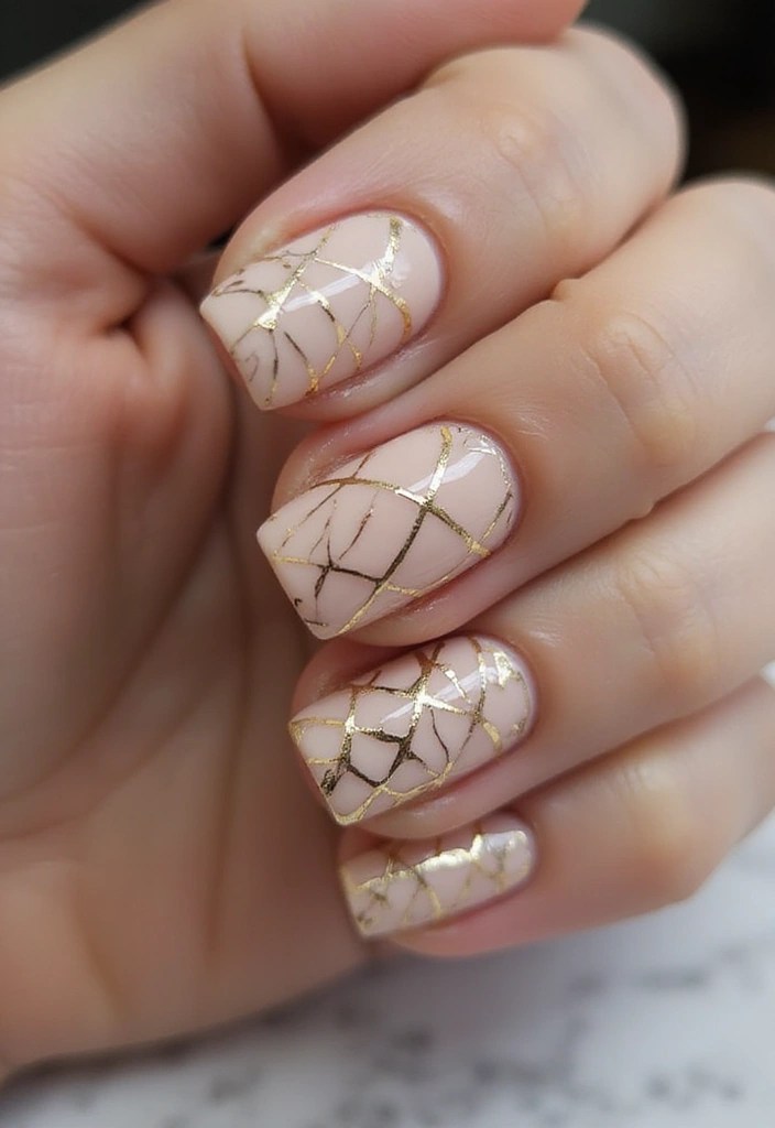 10 Stunning Gold Nude Nail Designs You Have to Try (Your Friends Will Be Jealous!) - 2. Geometric Gold Details