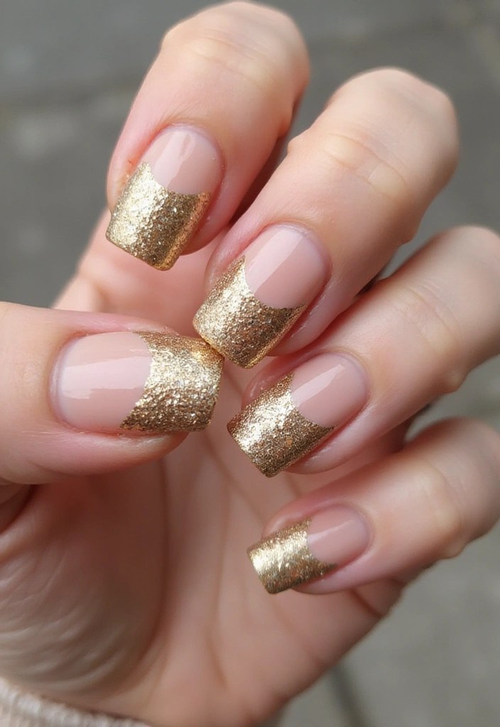 10 Stunning Gold Nude Nail Designs You Have to Try (Your Friends Will Be Jealous!) - 3. Glitter Gradient Magic