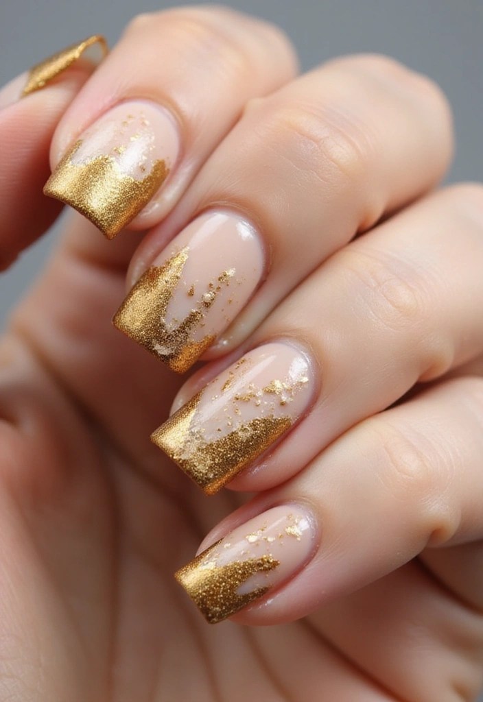 10 Stunning Gold Nude Nail Designs You Have to Try (Your Friends Will Be Jealous!) - 8. Artistic Splashes