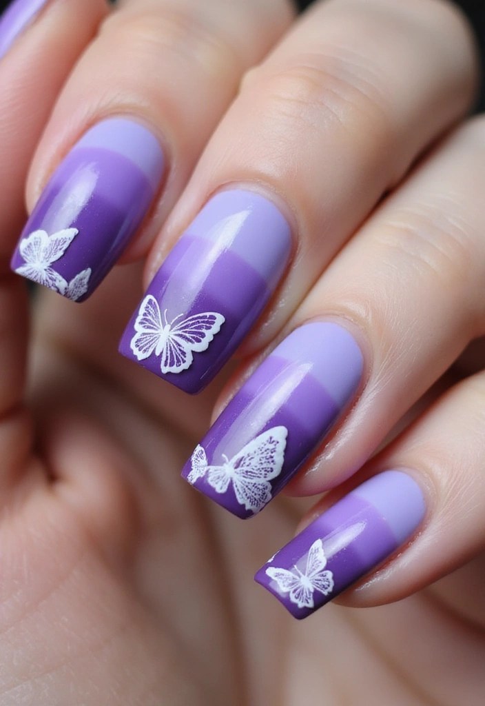 10 Stunning Purple Butterfly Nails That Will Make You Flutter with Joy! - 1. Ombre Butterfly Delight