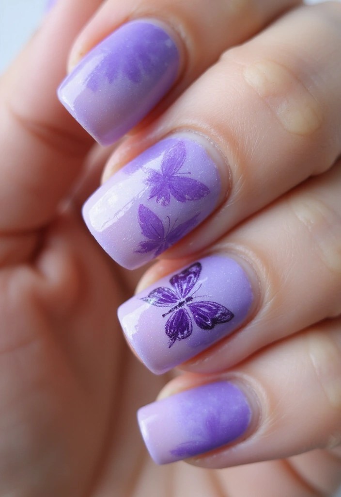 10 Stunning Purple Butterfly Nails That Will Make You Flutter with Joy! - 2. Watercolor Butterfly Burst