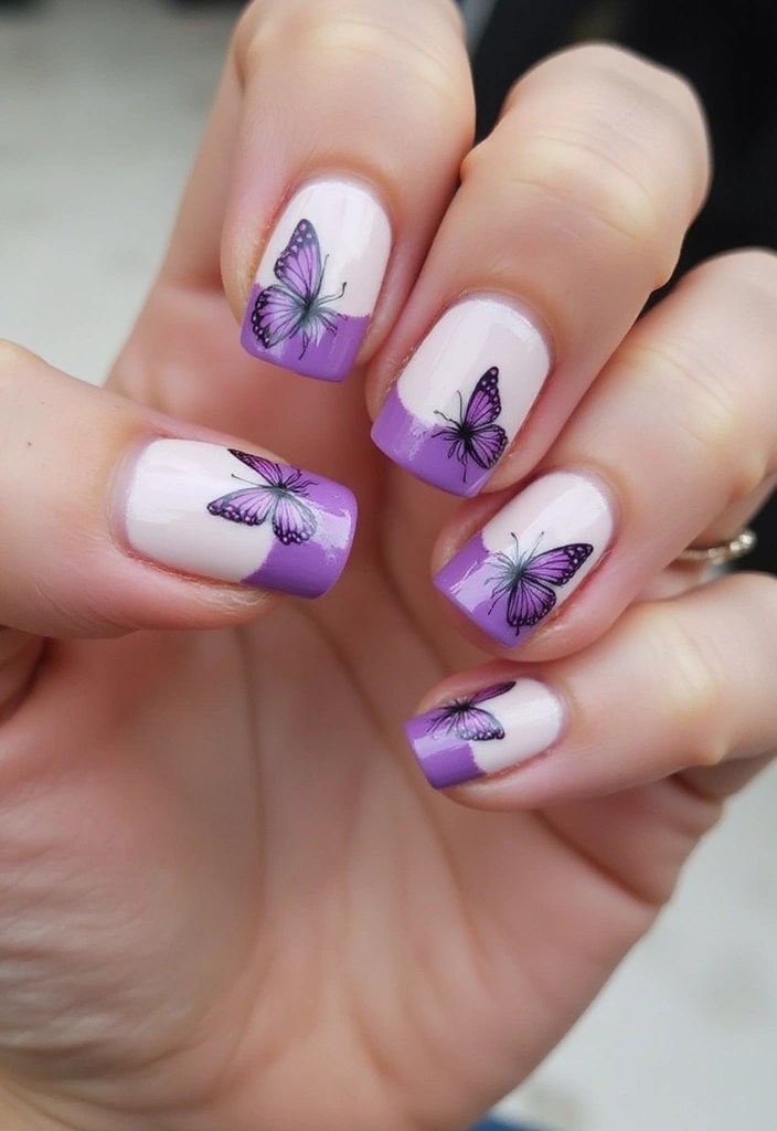 10 Stunning Purple Butterfly Nails That Will Make You Flutter with Joy! - 9. Butterfly French Tips