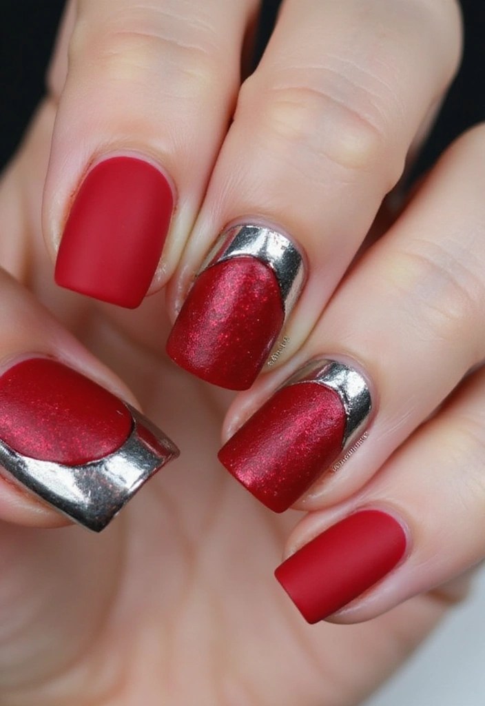 10 Stunning Red Nail Designs with Chrome Finish That Will Steal the Show! - 4. Matte Red with Chrome Accents