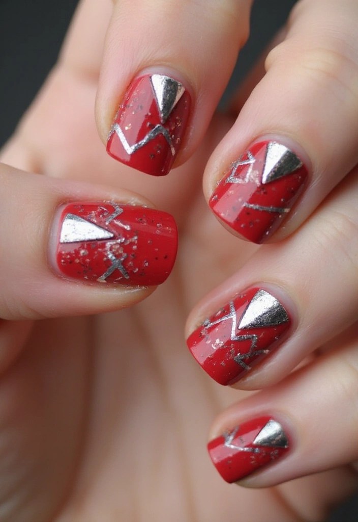 10 Stunning Red Nail Designs with Chrome Finish That Will Steal the Show! - 6. Geometric Red and Chrome