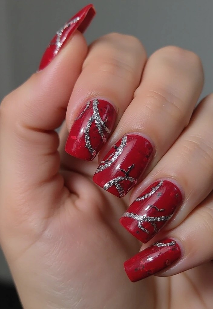 10 Stunning Red Nail Designs with Chrome Finish That Will Steal the Show! - 7. Red Chrome Marble Effect