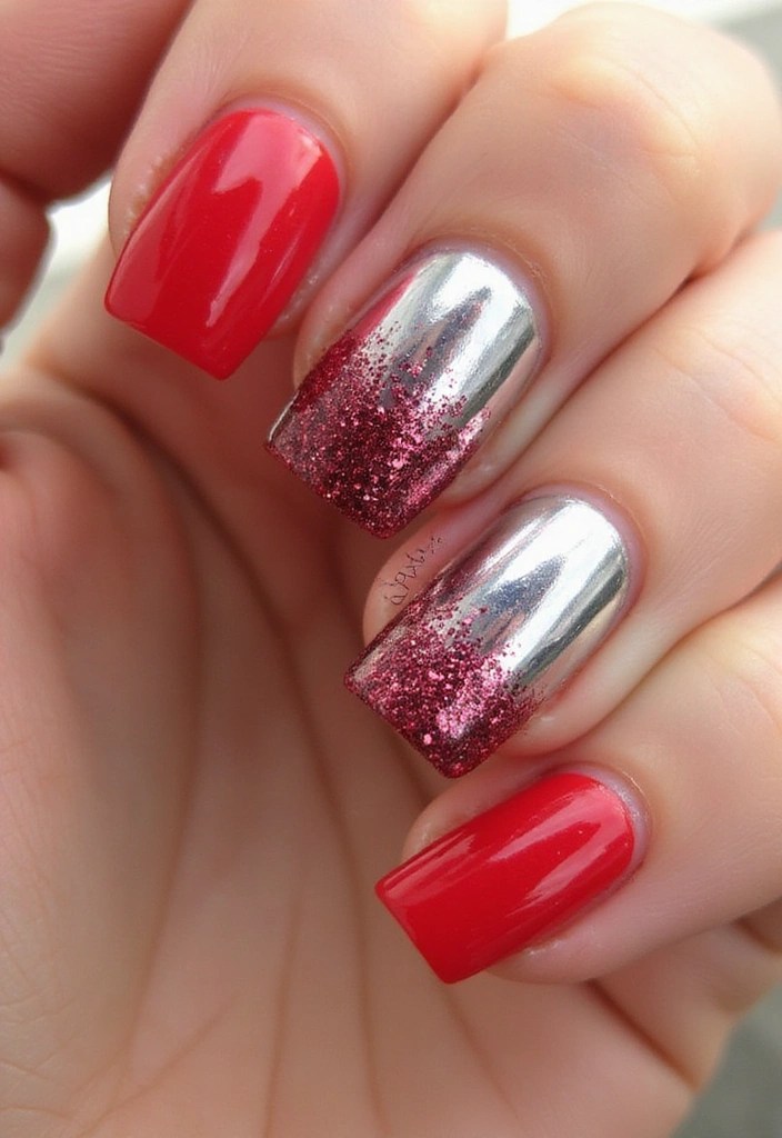 10 Stunning Red Nail Designs with Chrome Finish That Will Steal the Show! - 8. Red Chrome Glitter Fade