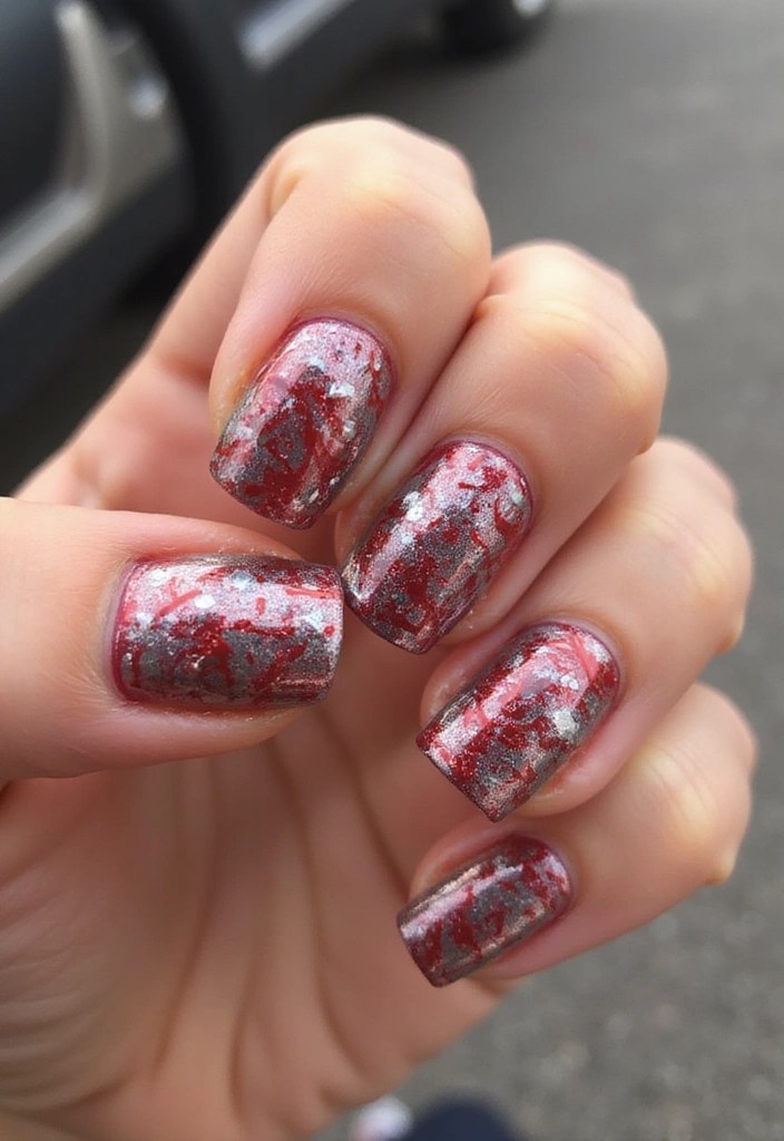 10 Stunning Red Nail Designs with Chrome Finish That Will Steal the Show! - 9. Abstract Red and Chrome Lines