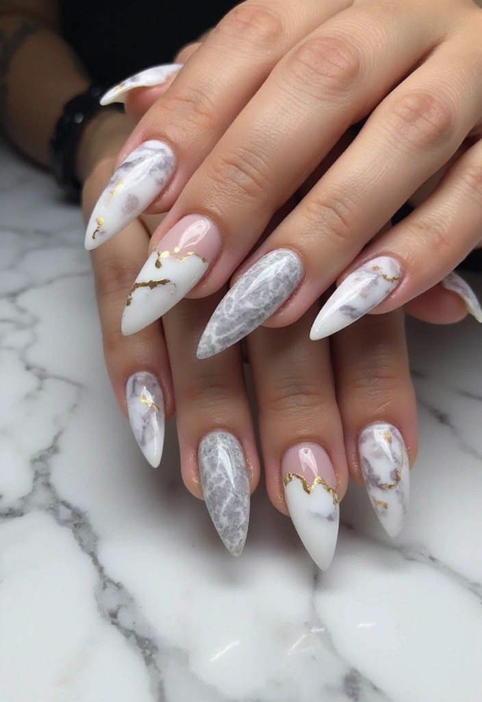 10 Stunning Stiletto Acrylic Nail Designs That Will Turn Heads! - 3. Marble Magic