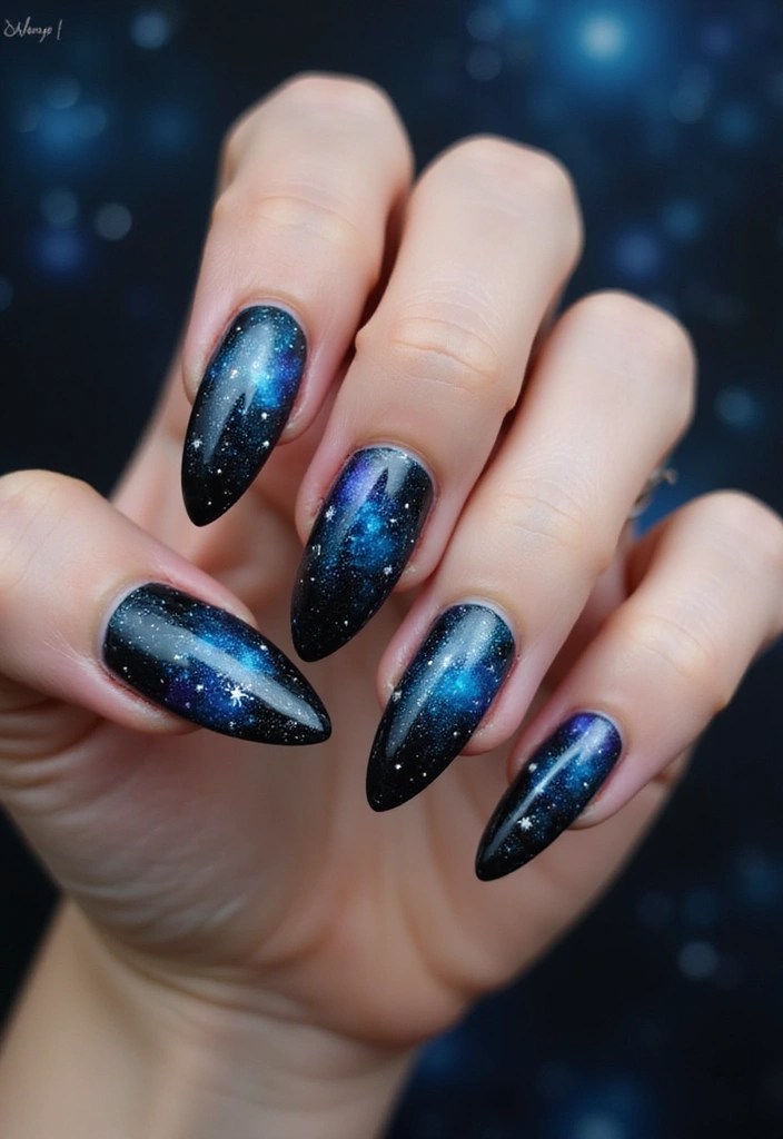 10 Stunning Stiletto Acrylic Nail Designs That Will Turn Heads! - 9. Cosmic Dreams