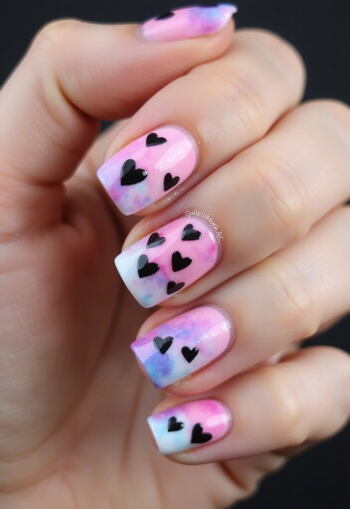 10 Trendy Black Heart Nail Designs to Rock This Weekend (Trust Us on #5!) - 10. Black Heart Watercolor Effect