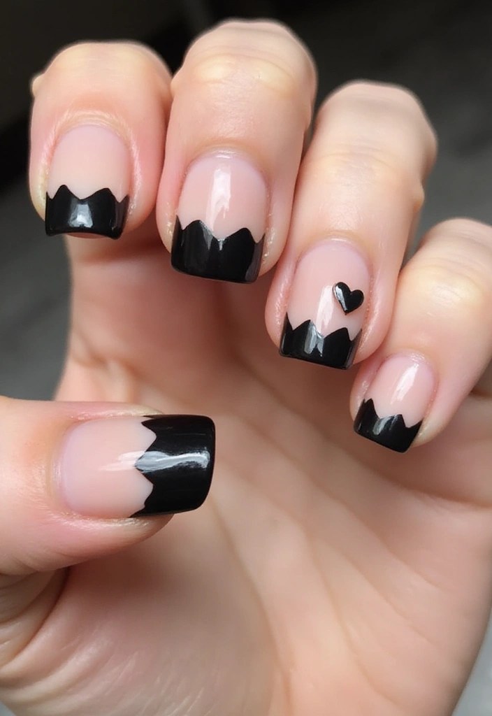 10 Trendy Black Heart Nail Designs to Rock This Weekend (Trust Us on #5!) - 6. Black Heart French Tips