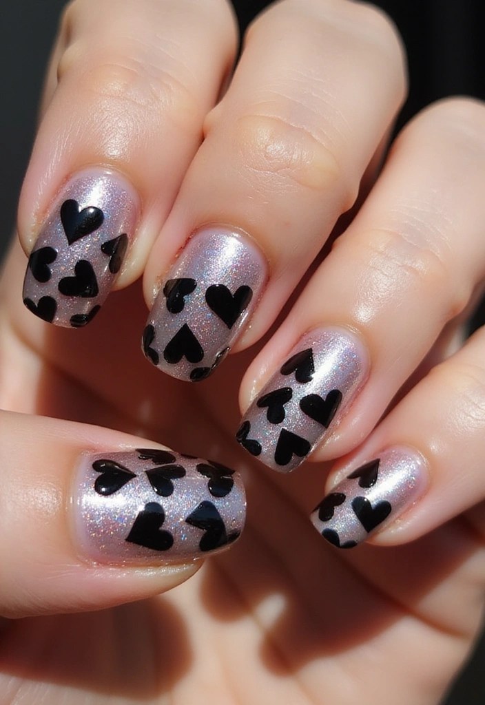 10 Trendy Black Heart Nail Designs to Rock This Weekend (Trust Us on #5!) - 9. Black Heart Nail Foil