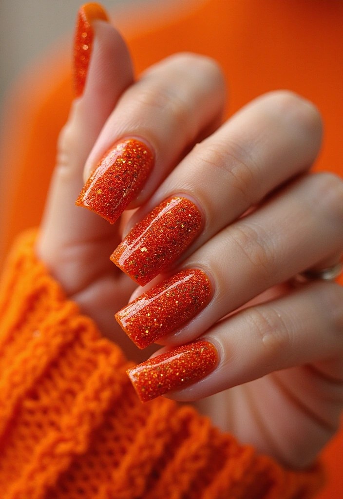 10 Vibrant Orange Fruit Nails That Will Make You Yearn for Summer! - 10. Orange Glitter Glam